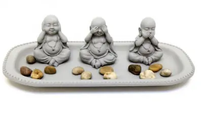 Triple Buddha Zen Garden Tea Light Holder Display BU0053 Ideal For Decor Or Gift • £15.99