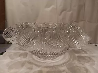 Vintage Indiana Glass Lancaster Colony ROYAL Drape Punch Bowl 10 Cups Set • $69.99