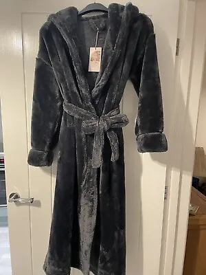 M&s Rosie Charcoal Luxury Long Dressing Gown Robe Size S 8-10 New • £27.95