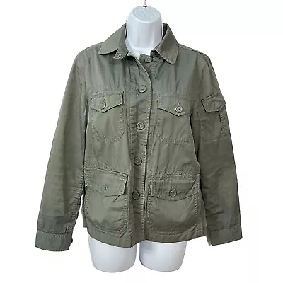 J Crew Utility Jacket XS Olive Green Cargo Pockets 100% Cotton Womens FLAW • $19.95