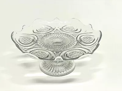 Vintage Clear Pressed Glass Pedestal Cake Stand Serving Plate 8  Outer Diameter • $12