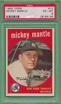 1959 Topps #10 Mickey Mantle New York Yankees HOF PSA 6 EX-MT • $1599.99