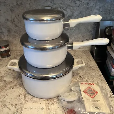 Vintage T Fal White Ultrabase Cookware Set Sauce Pan Stock Pot Non Stick Vented • $99.99