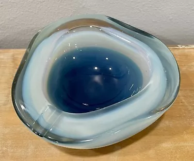 MCM Murano Abstract Opalescent Opal Aqua Blue Cased Art Glass Geode Bowl Ashtray • $50