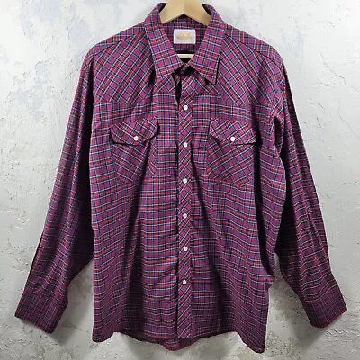 Wingars Men's X-Large Shirt Plaid Pearl Snap Button-Up Pockets Lightweight Red • $21.18