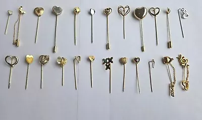 Vtg. Gold Tone Silver Tone And  Rhinestone Heart And Love Stick Pins Lot Of 24 • $11.11