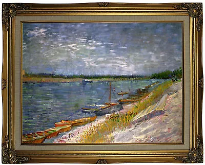 Van Gogh View Of A River With Rowing Boats Wood Framed Canvas Print Repro 18x24 • $159.74