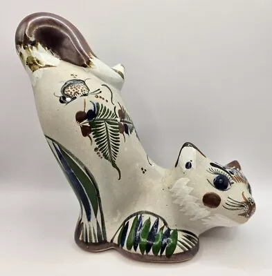 Tonala Mexico Pottery Crouching Cat Statue--8  Tall • $25
