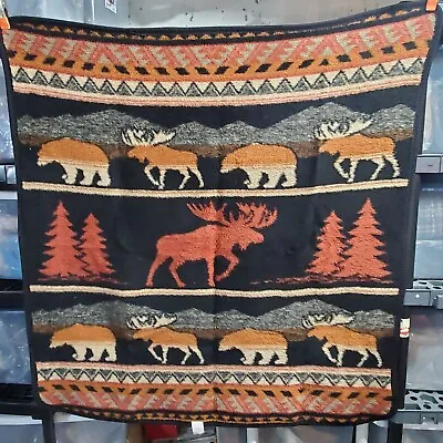 Earth Ragz Blanket 50 X 50 Throw Moose Bear Southwestern Aztec Black Orange  • $46.50