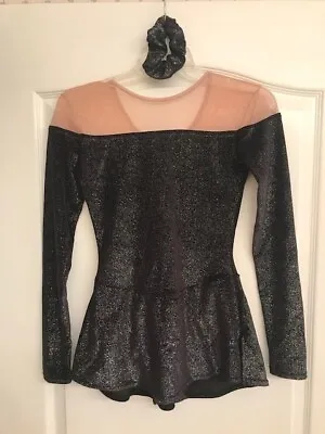 Mondor Black Velvet W/ SilverGlitter Girls Skating Dress With Scrunchie Size M • $40.99
