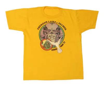 Vtg 1977 Emerson Lake & Palmer Works Tour Cotton Yellow Unisex Shirt AM139 • $18.99