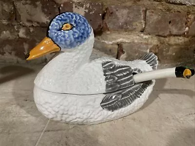 Bordallo Pinheiro Duck Shaped Soup Tureen W/ Ladle Bowl Majolica Portugal VTG • $60