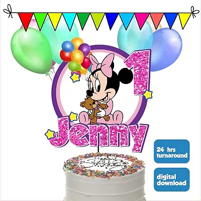 Digital #02 Baby Minnie Mouse Cake Topper Personalized Name Age Happy Birthday • $3.88