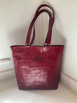 Vintage Mulberry Glossy Red Congo Leather Hellier Shoulder Tote Bag • £199