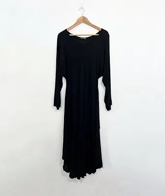 Hampstead Bazaar Long Black Dress One Size Cotton Rayon Pockets Round Neck • £50