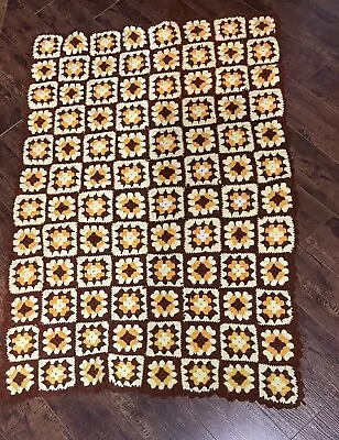 Vintage Crocheted Afghan Blanket  Granny Square 46x30 Grannycore Cottagecore • $30