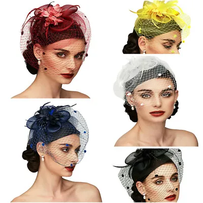 £9.39 • Buy Womens Ladies Fascinator Hat With Veil Wedding Hat Party Hat Pillbox Hat Bowler~