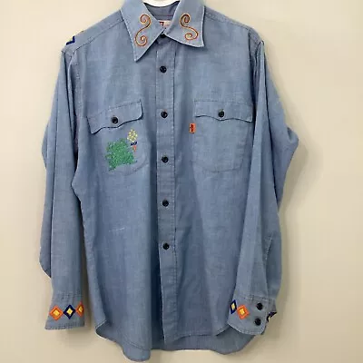 Vintage Levi's Hand Embroidered Chambray Shirt Womens Large Western Rodeo USA • $34.99