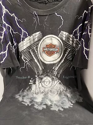 VTG Single Stitch HARLEY-DAVIDSON T-SHIRT. Thunder&Lightening 3X.Gray • $102