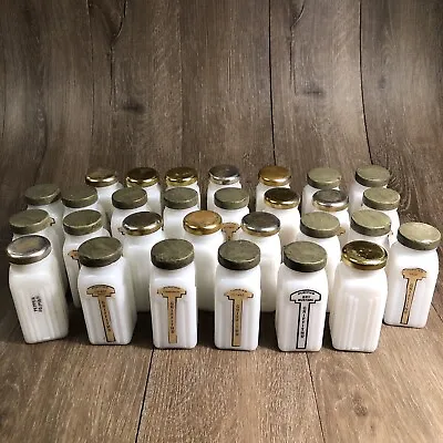 Lot Of 29 VINTAGE GRIFFITH MILK GLASS SPICE JARS • $75