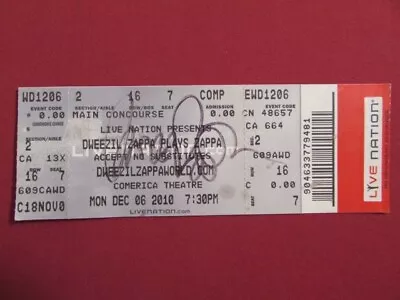 Dweezil Zappa Plays Zappa Autographed 2010 Concert Tour Ticket 100% Genuine • $25