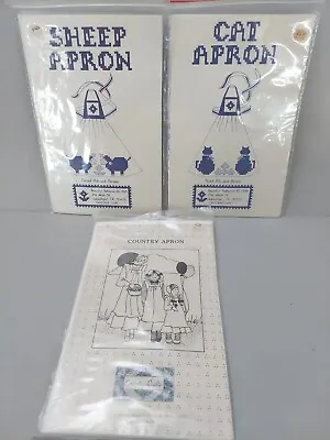 Lot Of 3 Vtg Bib Apron Pattern Full Size Cat Sheep Classic Sewing Fabric Project • $20.37