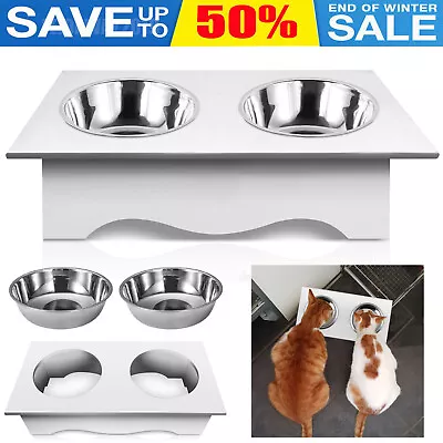 Luxury Pet Dog Cat Food Feeding Stand Station Stainless Double Raised Bowls • £14.40