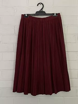 Gorman Size 12 Pleated Elastic Waist Skirt Burgundy Maroon Knee Length • $40