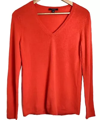 Ann Taylor 100% Cashmere Orange V Neck Sweater Size Small Bold Fun Preppy Velma • £28.12