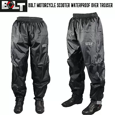 Bolt Motorcycle 100% Waterproof Pull Over Trousers/Pants - Black • £14.99