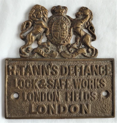 £29.99 • Buy Antique Solid Brass Safe Door Plaque-Defiance Lock & Safe Works London Fields