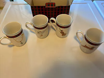 Sasaki Charles Roberts LTD Tartan Holly Deer Duck Violin Horn Cup Mugs Lot Of 4  • $15