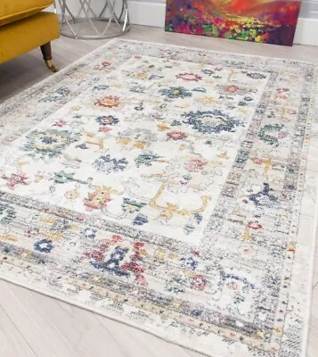 £34.99 • Buy Bright Vintage Style Rugs Cream Neutral Faded Old Style Large Modern Floor Rug