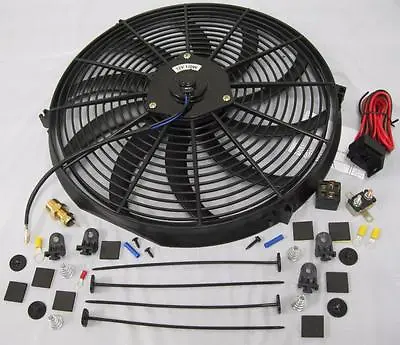 $58.65 • Buy 16  S-Blade Heavy Duty Electric Radiator Cooling Fan + Thermostat & Mounting Kit