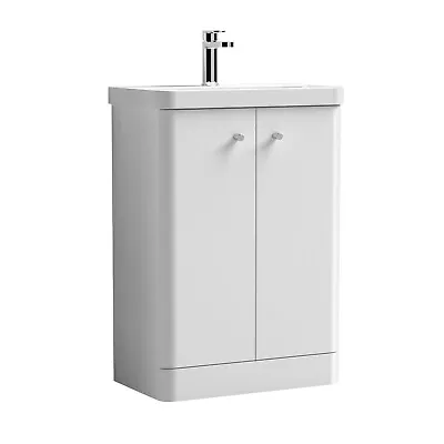 Nuie Core 600mm Floor Standing 2-Door Basin Vanity Unit Gloss White Modern Unit • £221.95