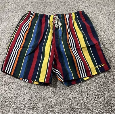 Vintage Nautica Shorts Mens XL Multicolor Striped 6” Chino Classic Mesh Lined • $16.99