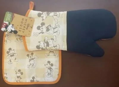 New Mickey Mouse Over Sized Oven Mitt With Pot Holder Orange Black Disney Magic • £9.64