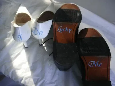 I Do And Lucky Me Shoe Stickers Vinyl Decals Wedding Something Blue  • $5.65