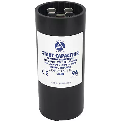 Appli Parts Motor Start Capacitor 216-259 Mfd (microfarads) UF 110-125 VAC Unive • $14.80