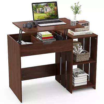 Lift Top Computer Desk Standing Desk W/ Hidden Compartments & Storage Shelves • $109.99