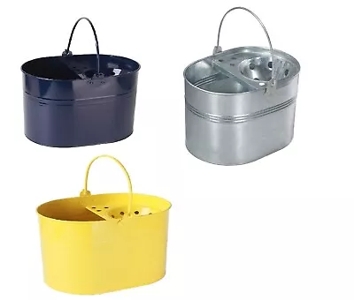 Mop Bucket Galvanised Metal Heavy Duty Cleaning Home  Strong Handle BLACK YELLOW • £12.99