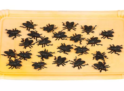 24 Black Plastic Halloween Fake FLIES Decoration Prop Joke Prank Spider Bugs • £3.89