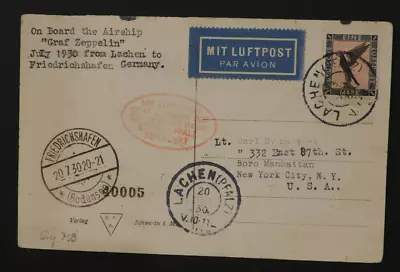 1930 Lachen Germany Graf Zeppelin LZ 127 PPC Postcard Cover To USA Lt Hackert • $149.99