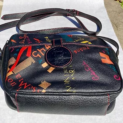 CARLOS FALCHI GRAFFITI Sport Purse SHOULDER BAG Cross Body Black W/Lettering Vtg • $16.99