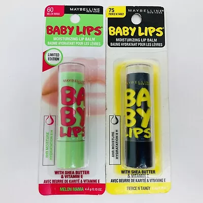 2 Maybelline Baby Lips Electro Lip Balm 75 Fierce & Tangy 60 Melon Mania • $12.99