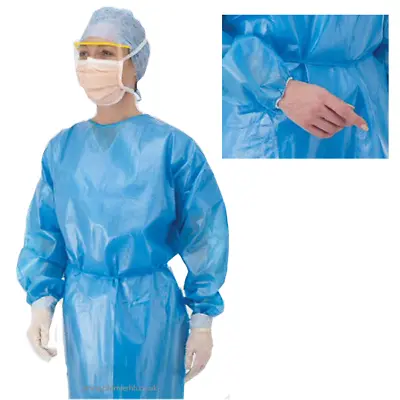 £4.16 • Buy Long Sleeve Non Woven Blue Disposable Gown Fluid Protection Elasticated Cuff 552