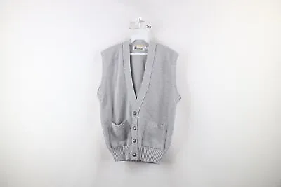 Vtg 90s Streetwear Mens Medium Kurt Cobain Knit Cardigan Sweater Vest Gray USA • $58.45