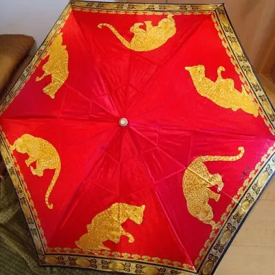 GIANNI VERSACE Folding Umbrella Red Baroque/Leopard Pattern Rare Unused Item • $185