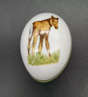 Vintage Enesco Small World Porcelain Egg Shaped Trinket Box With Horse Design • $7.49