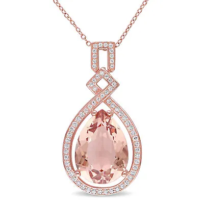 Amour Rose Plated Silver Pear-cut Morganite And Cubic Zirconia Teardrop Necklace • $53